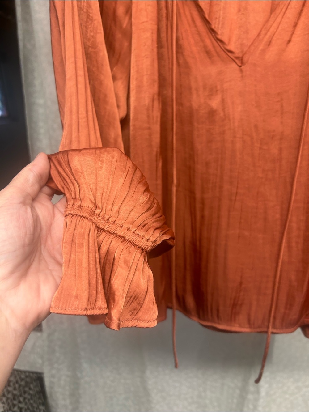 glam Rust Orange V-Neck Ruffle-Trim Blouse - Picture 4 of 4